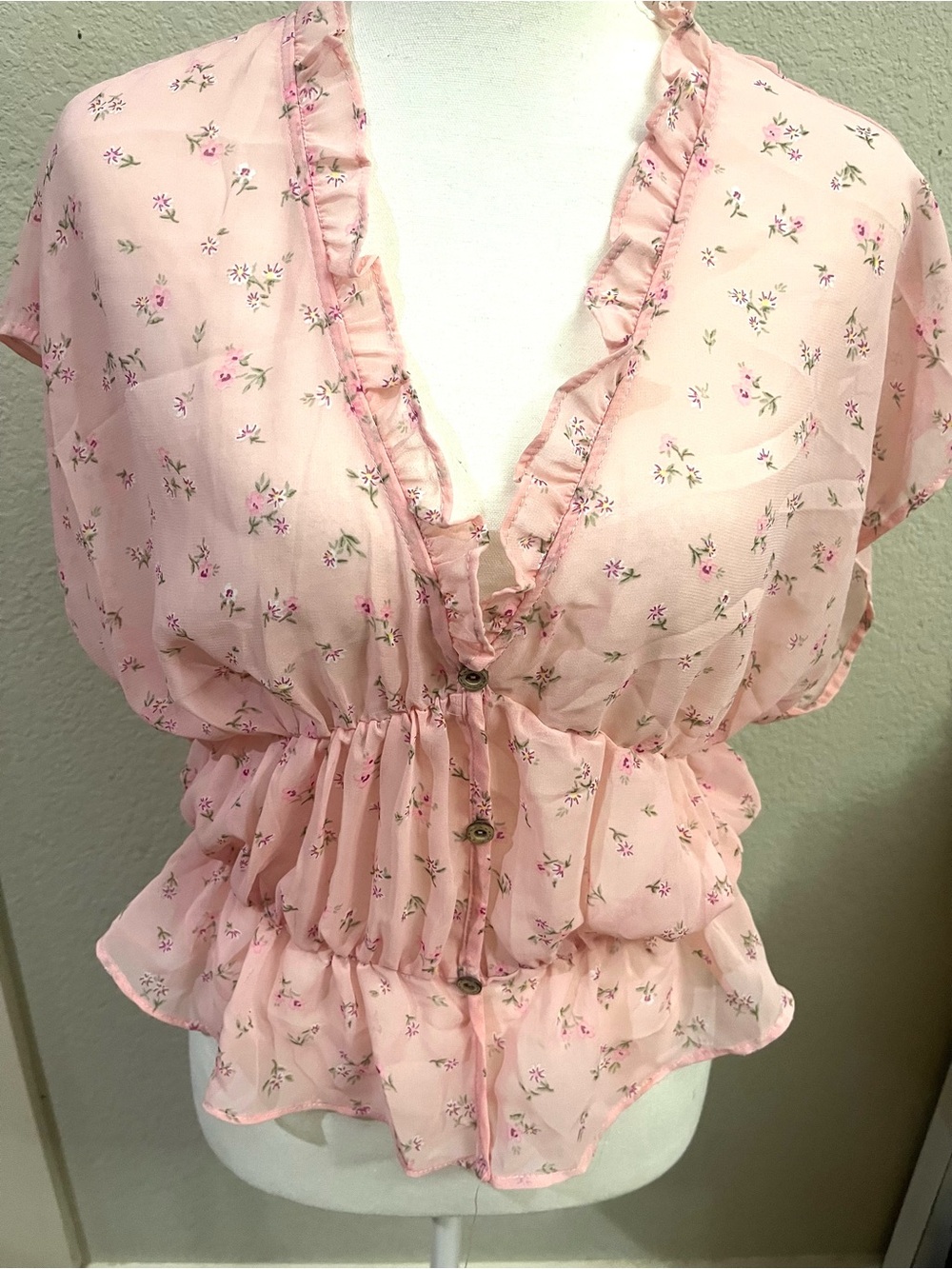 Liberty Love Pink Floral Ruffle V-Neck Women’s Top